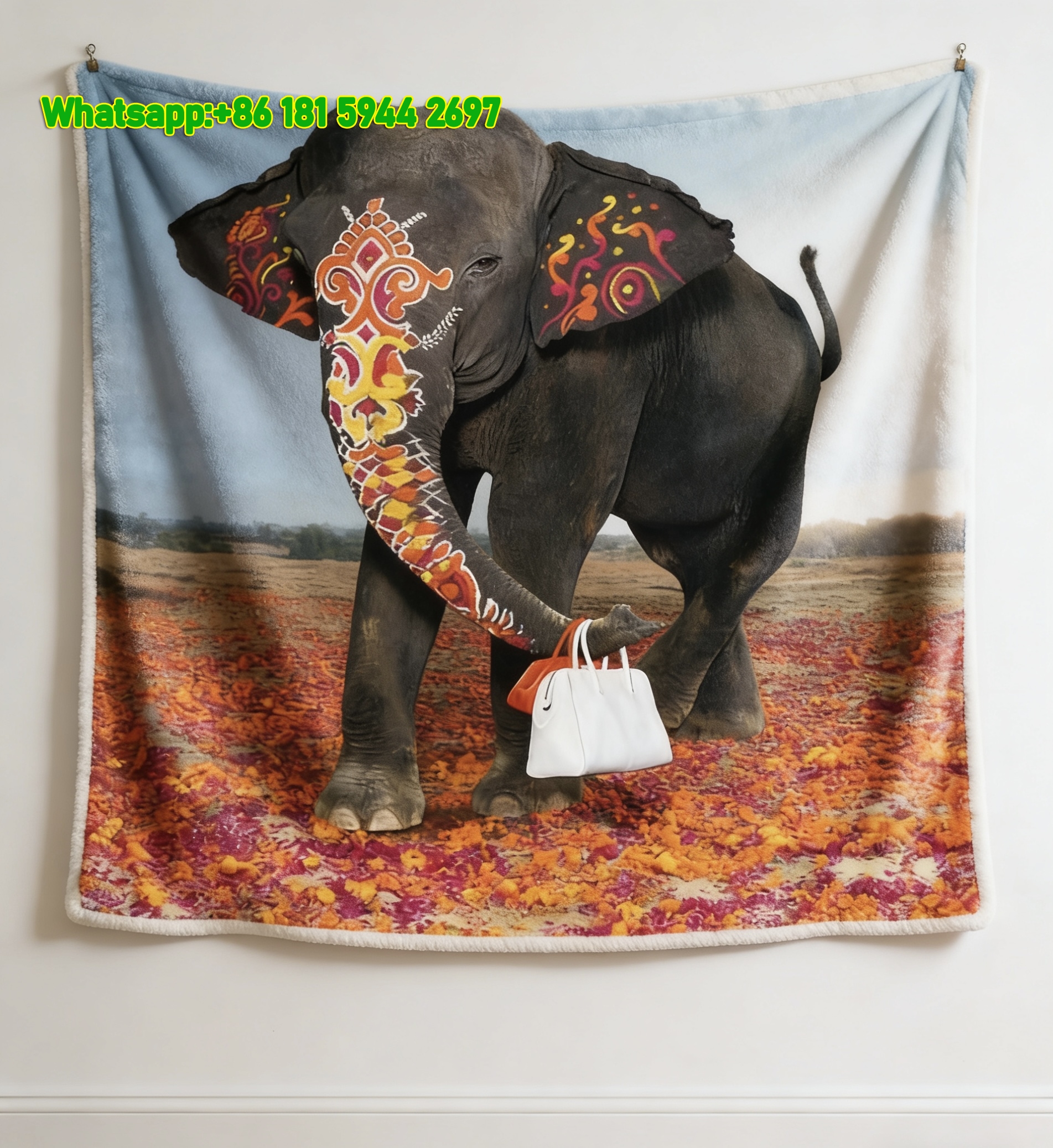 Hermès Iconic Elephant Print Flannel Throw Blanket IMG_5150